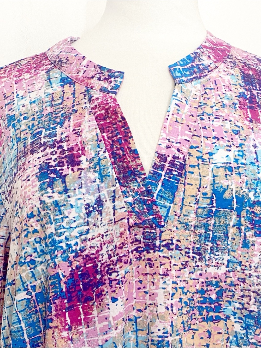 Dear Scarlett Oversized Pink and Blue Abstract Print 3/4 Sleeve Tunic XL - Picture 2 of 8
